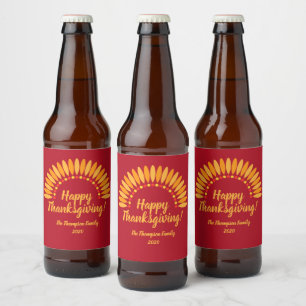 Etiqueta Para Botella De Cerveza Feliz Día de Acción de Gracias Yellows Red Añadir 