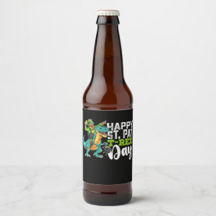 Etiqueta Para Botella De Cerveza Feliz Día de San Patricio, Pat T Rex Dinosaur