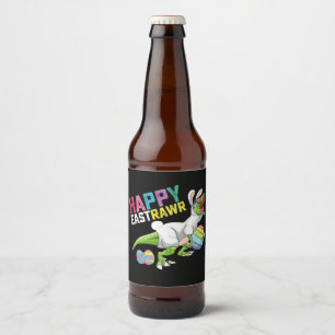 Etiqueta Para Botella De Cerveza Feliz Eastrawr T Rex Dinosaur Easter Bunny Egg