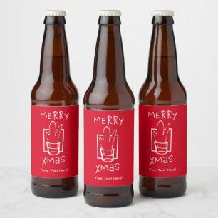 Etiqueta Para Botella De Cerveza Feliz Navidad con un vaso brillante