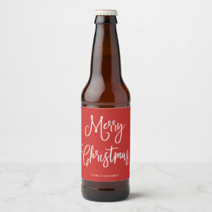 Etiqueta Para Botella De Cerveza Feliz Navidad   Guión manuscrito en rojo