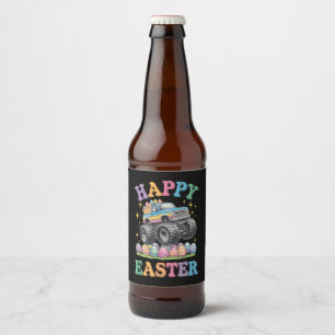 Etiqueta Para Botella De Cerveza Feliz Pascua Camión Monstruo Divertido Aplasta Hue