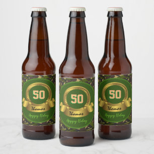 Etiqueta Para Botella De Cerveza Fiesta de caza/cumpleaños 50 verde del ejército de