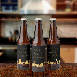 Etiqueta Para Botella De Cerveza Fiesta de cumpleaños ciudad skyline oro negro chic
