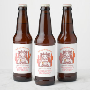 Etiqueta Para Botella De Cerveza Fiesta de cumpleaños de Cowgirl Rosa Retro Disco B