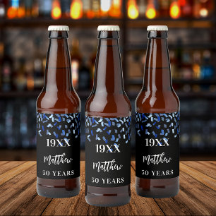 Etiqueta Para Botella De Cerveza Fiesta de cumpleaños nombre de confeti azul marino