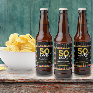 Etiqueta Para Botella De Cerveza Fiesta de Cumpleaños número 50 de Rock and Roll Pe