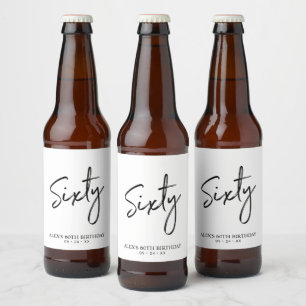 Etiqueta Para Botella De Cerveza Fiesta de Cumpleaños Sesenta Letra Negra y Blanca 