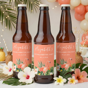Etiqueta Para Botella De Cerveza Fiesta de Despedida Tropical Coral Floral
