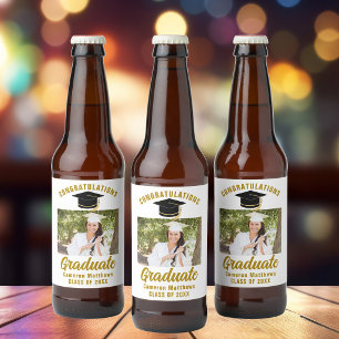 Etiqueta Para Botella De Cerveza Fiesta de Graduación Elegante de Oro con Foto Pers