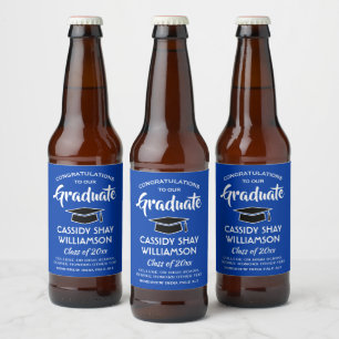 Etiqueta Para Botella De Cerveza Fiesta de Graduación Felicidades Moderno Azul Real