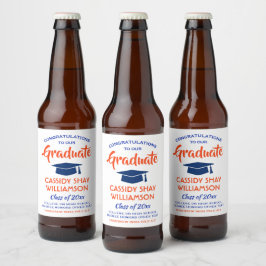 Etiqueta Para Botella De Cerveza Fiesta de Graduación Felicidades Moderno Naranja y