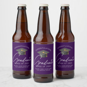 Etiqueta Para Botella De Cerveza Fiesta de Graduación Personalizada de Purple Colle