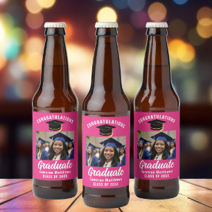 Etiqueta Para Botella De Cerveza Fiesta de Graduación Rosa Caliente Personalizada F