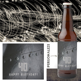 Etiqueta Para Botella De Cerveza Fiesta de hombre de estilo loft metalizado negro