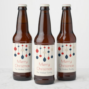 Etiqueta Para Botella De Cerveza Fiesta de Navidades de Ornamentos Rojos Retro