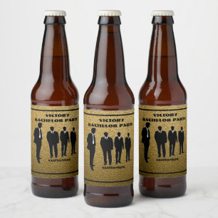 Etiqueta Para Botella De Cerveza Fiesta de Soltero Chic Negro y Dorado
