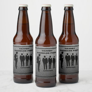 Etiqueta Para Botella De Cerveza Fiesta de Soltero Chic Negro y Plata