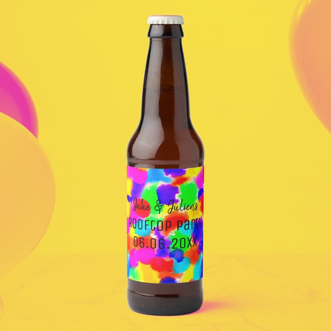 Etiqueta Para Botella De Cerveza Fiesta del arcoiris personalizado (Rainbow party inspiration for a summer of fun! 🌞🌈🌻)