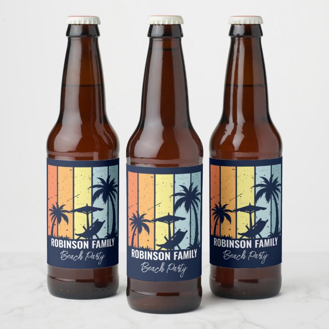 Etiqueta Para Botella De Cerveza Fiesta Guay Retro Beach Personalizado Marina Azul (Botellas)