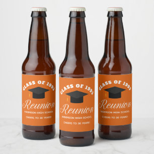 Etiqueta Para Botella De Cerveza Fiesta naranja de la Reunión de la Escuela Secunda