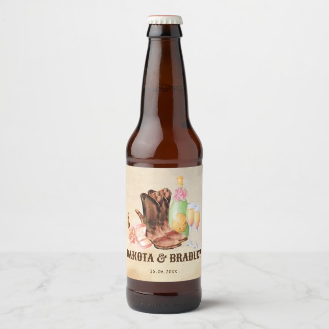 Etiqueta Para Botella De Cerveza Fiesta personalizada de vaqueros occidentales para (Anverso)