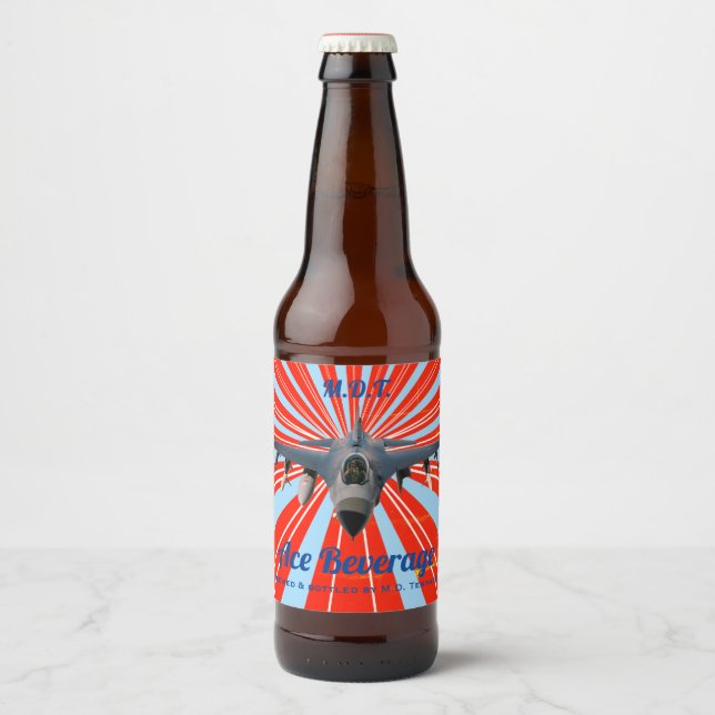 Etiqueta Para Botella De Cerveza Fighter Jet de estilo retro (Anverso)
