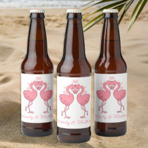 Etiqueta Para Botella De Cerveza Flamingos Rosas Tropicales Boda de Verano en la Pl