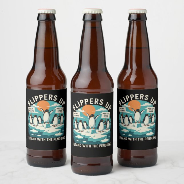 Etiqueta Para Botella De Cerveza Flippers Up I Stand With Penguins Funny Resist (Botellas)