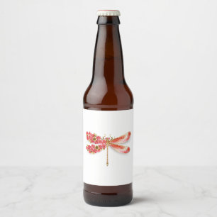 Etiqueta Para Botella De Cerveza Flor libélula con sakura de joyas