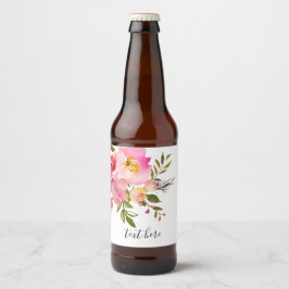 Etiqueta Para Botella De Cerveza flor rosa floral, dulce, romántica acuarela