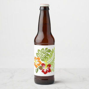Etiqueta Para Botella De Cerveza Flor Tropical Deja Al Naranja Rojo Hibiscus Hawaii
