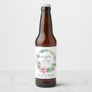 Etiqueta Para Botella De Cerveza Floral y mariposa de color de agua Boho   BODA