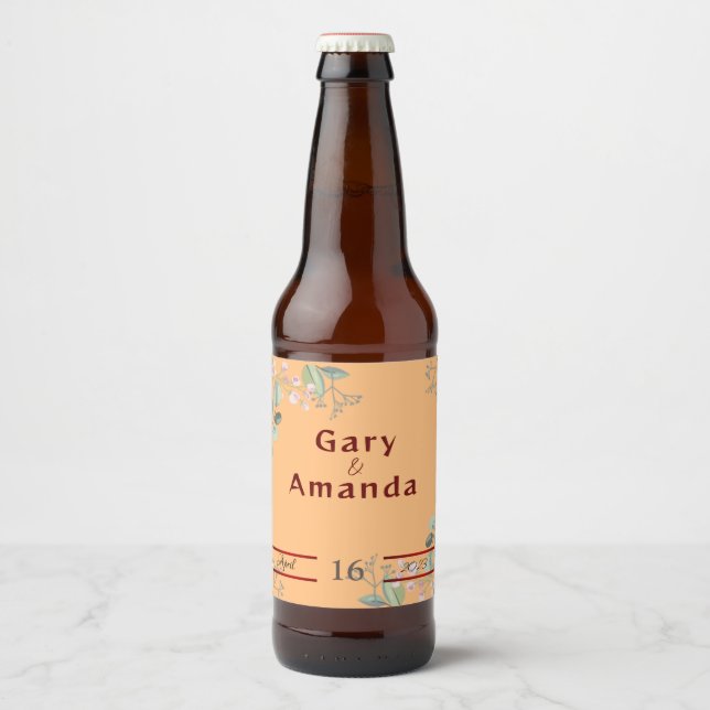 Etiqueta Para Botella De Cerveza Flores con hojas (Anverso)