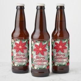 Etiqueta Para Botella De Cerveza Flores de Poinsettia dejan a Navidades de vacacion