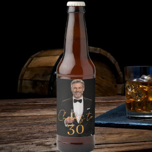 Etiqueta Para Botella De Cerveza Foto de cumpleaños con Cheers dorado