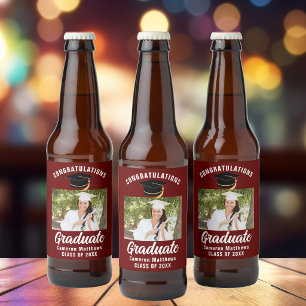 Etiqueta Para Botella De Cerveza Foto de Graduado/a Marrón Blanco 2026 Fiesta de Gr