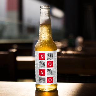 Etiqueta Para Botella De Cerveza Fotografía de Pareja Collage moderna y XOXO Rojo