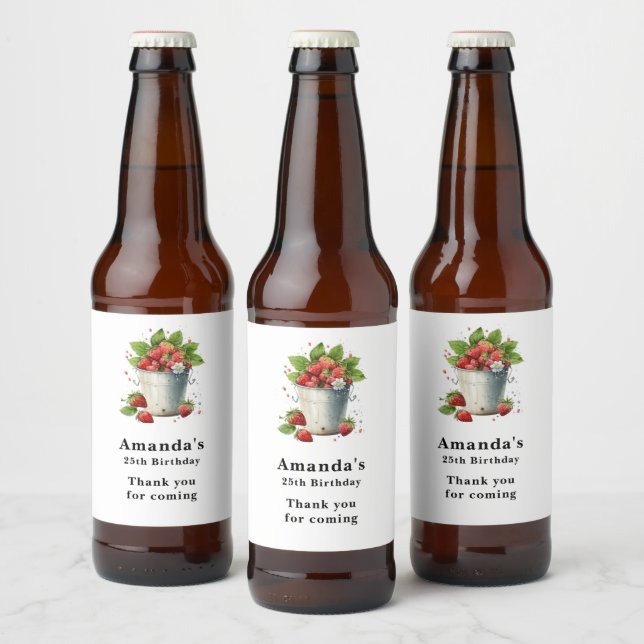 Etiqueta Para Botella De Cerveza Fresas frescas recolectadas en un cubo (Botellas)