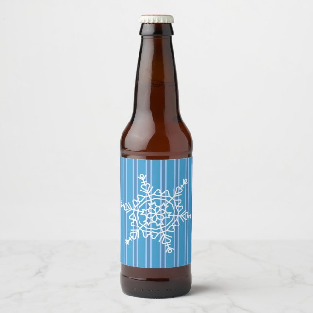 Etiqueta Para Botella De Cerveza Fun and Fancy Blue Snowflake (Anverso)