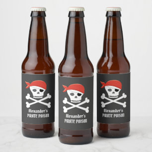 Etiqueta Para Botella De Cerveza Fun Skull Crossbone Pirate Poison Personalizado