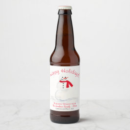 Etiqueta Para Botella De Cerveza Fun Watercolor Snowman Felices Fiestas