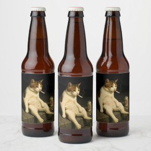 Etiqueta Para Botella De Cerveza Gato Gatito Fumando Meme Divertido Generación Z