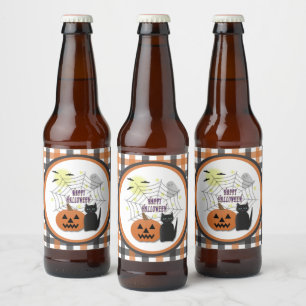 Etiqueta Para Botella De Cerveza Gato negro y calabaza no asusta Halloween