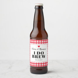 Etiqueta Para Botella De Cerveza Gingham Rojo Cerveza Personalizada para Boda