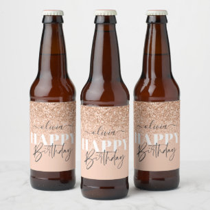 Etiqueta Para Botella De Cerveza Girly purpurina destellan rosa moderno cumpleaños