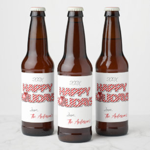 Etiqueta Para Botella De Cerveza Globo personalizado Felices Fiestas Peppermint