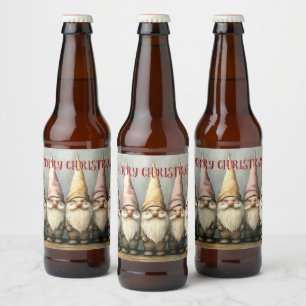 Etiqueta Para Botella De Cerveza Gnomos de Navidad Sombreros puntiagudos Barba larg