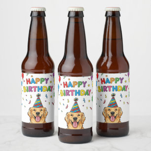 Etiqueta Para Botella De Cerveza Golden Retriever Doodle Happy Birday