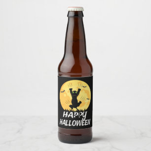 Etiqueta Para Botella De Cerveza Graciosa luna de gato negro feliz Halloween